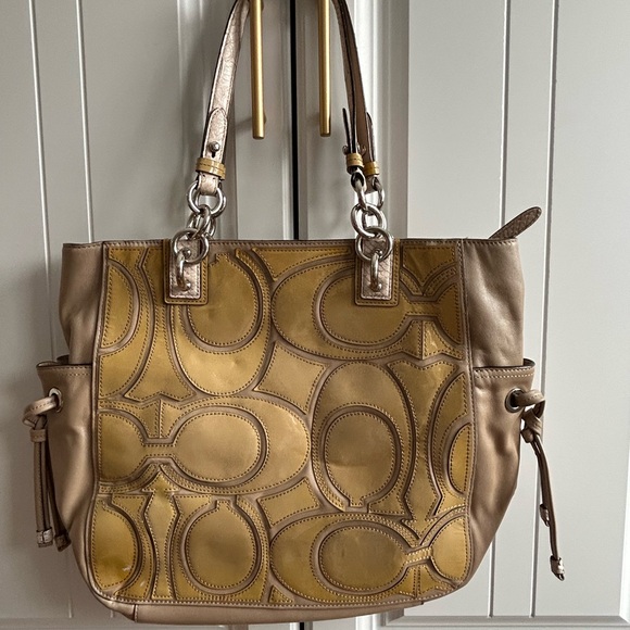 Coach Taupe and Yellow Patent Signature Tote - Picture 9 of 12